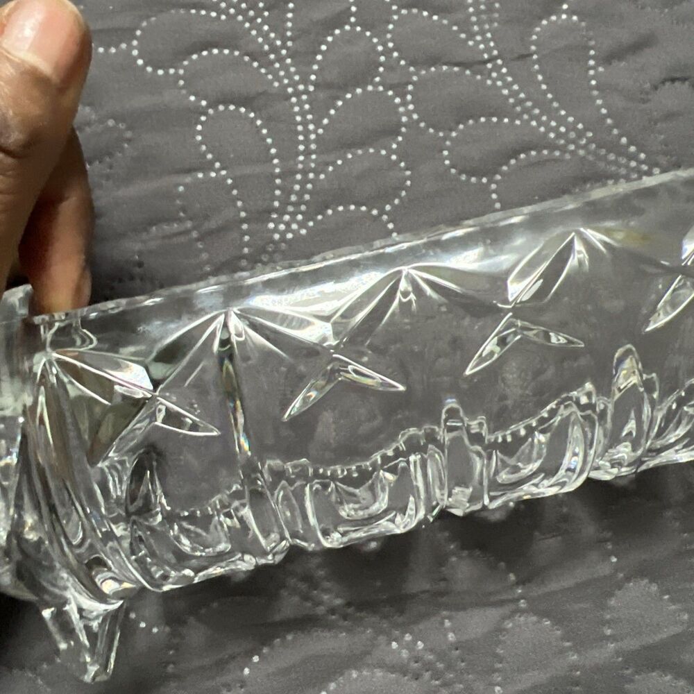 Lead Crystal Cracker Tray Water Biscuits Wafers Elegant Buffet Table Display 9” - Picture 9 of 11